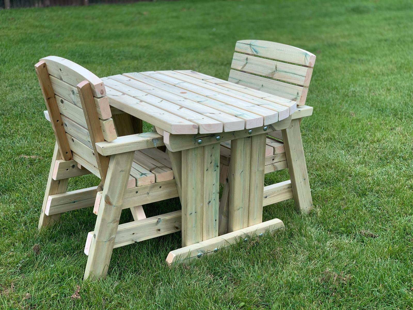 two seater wooden outdoor dining table