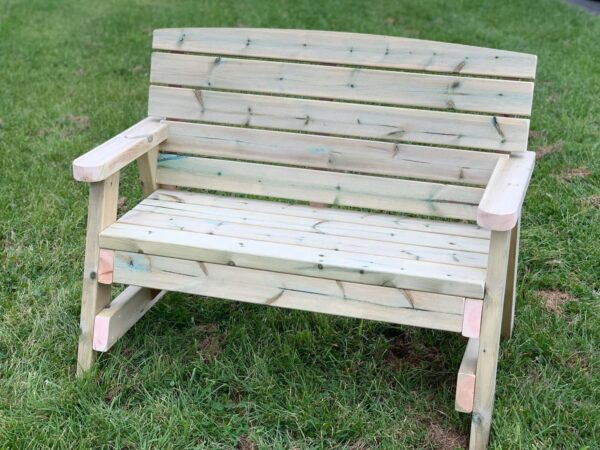 front view of two seater wooden bench