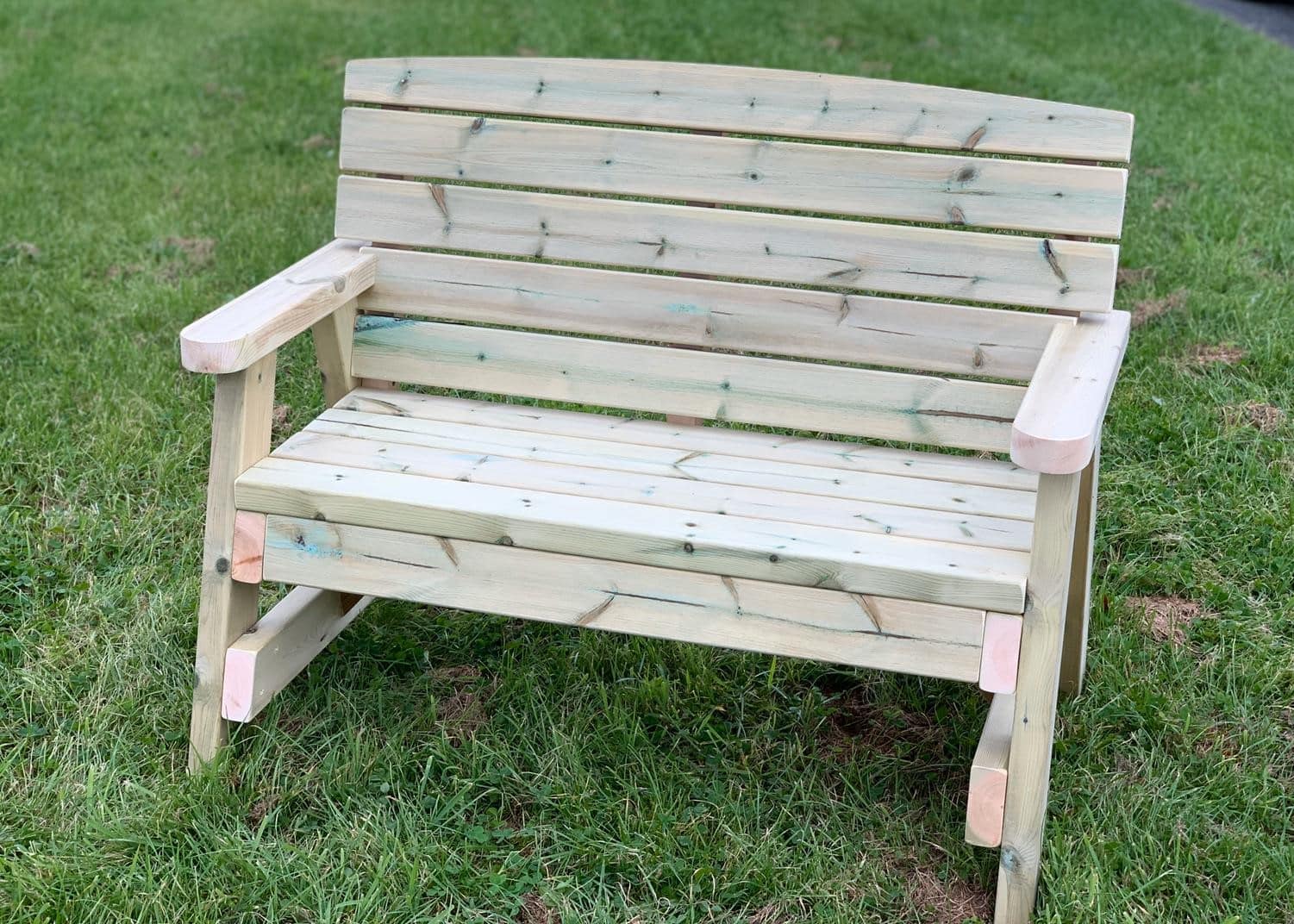 front view of two seater wooden bench