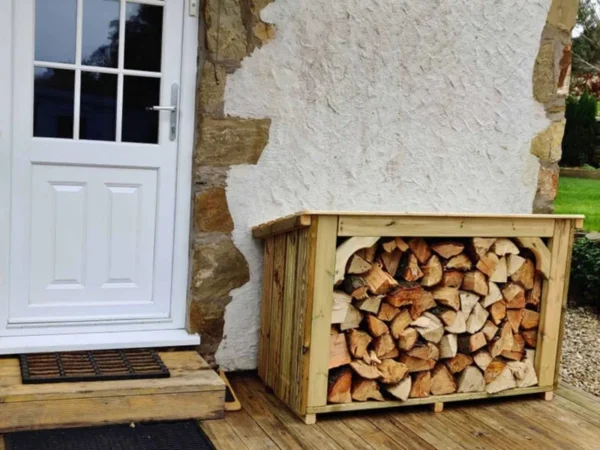 medium sized wooden log store for garden