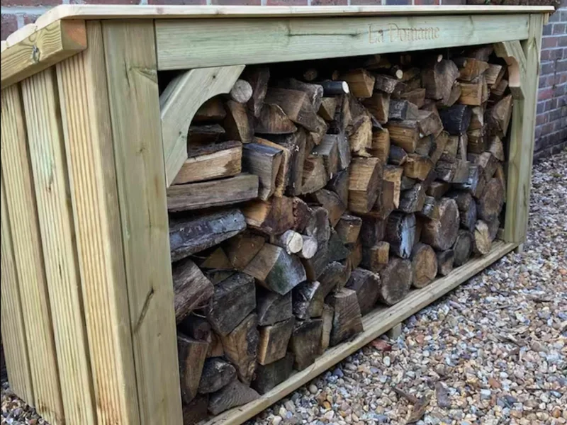 medium sized wooden log store for garden
