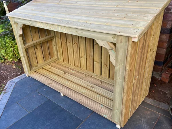 medium sized wooden log store for garden