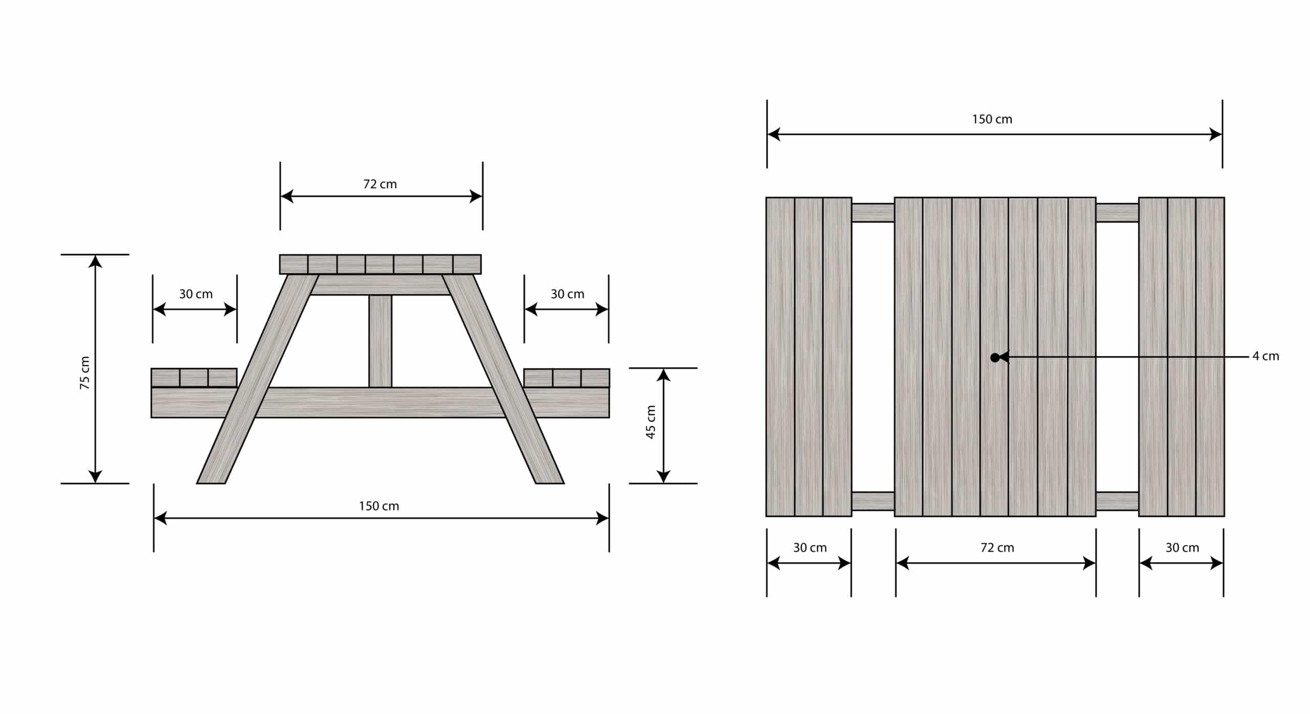 Structural diagram of wooden picnic table