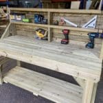 wooden workbench with backboard
