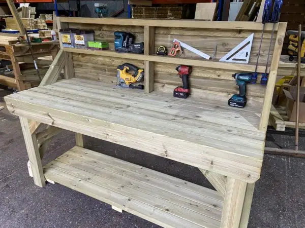 wooden workbench with backboard
