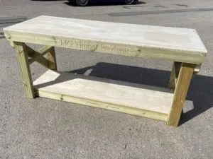 wooden workbench with plywood top