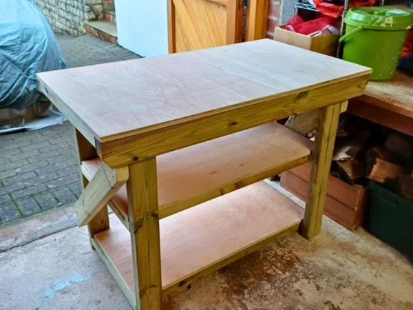 wooden workbench with backboard