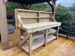 wooden workbench with backboard