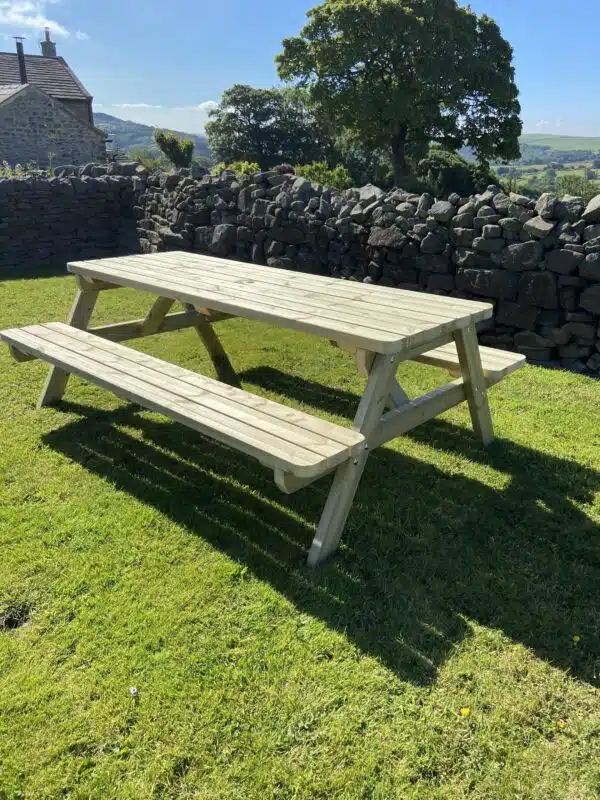 A Frame Picnic Table in grass garden