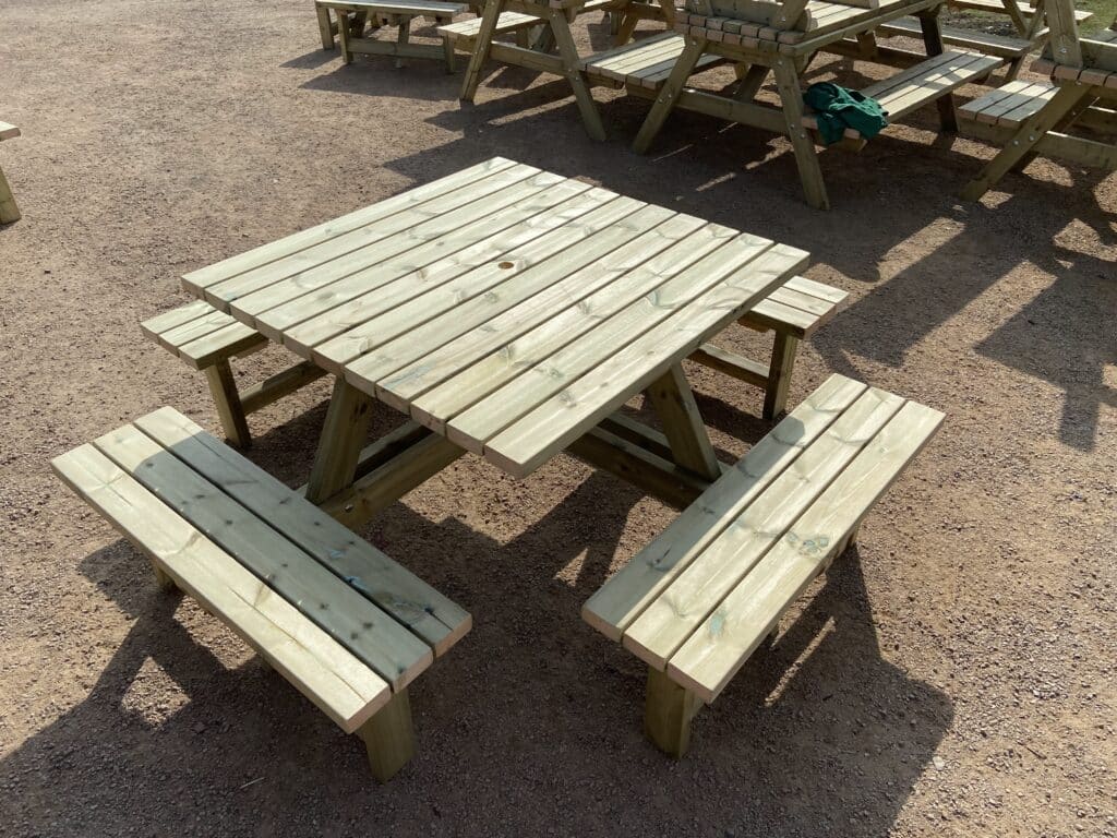 Square picnic table used at Twycross Zoo