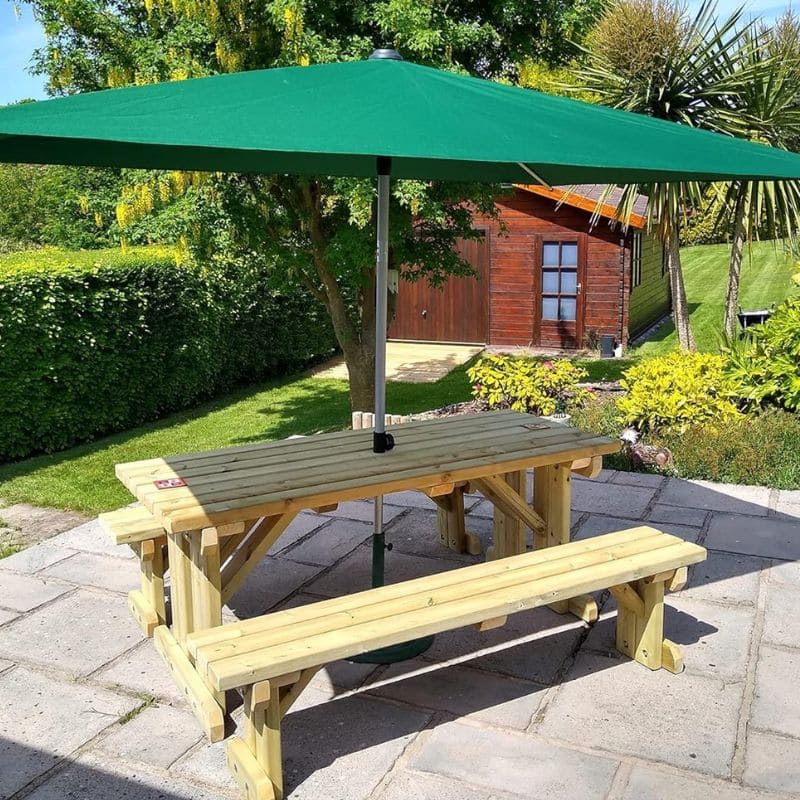 wooden picnic bench in a garden or pub situation